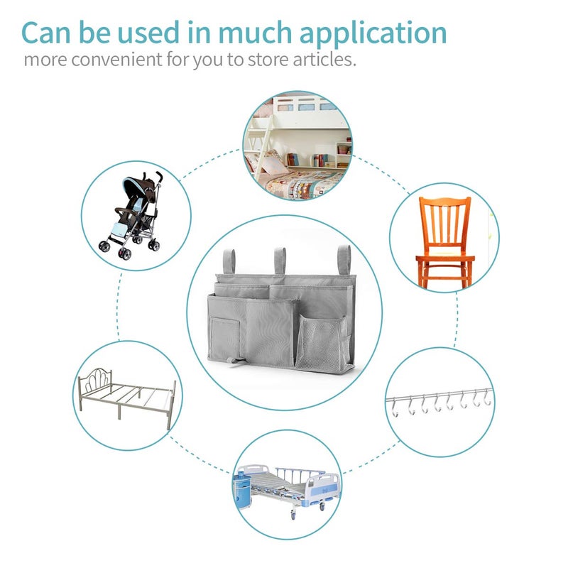 Bseash Bunk Bed Organizer, Bedside Caddy Hanging Bed Organizer Storage Bag 8 Pockets, for College Dorm Rooms Bed, Hospital Bed, Baby Bed Rails, 600D Oxford Cloth (Gray) - Image 5