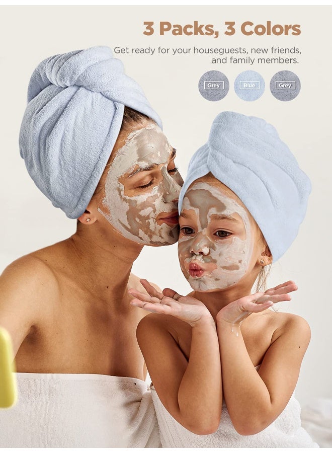 Hicober منشفة شعر ميكروفايبر 3 عبوات قبعات شعر S لتجفيف الشعر الرطب لف لف الشعر للنساء ذوات الشعر المجعد مضادة للتجاعيد رمادي أزرق رمادي - Image 4