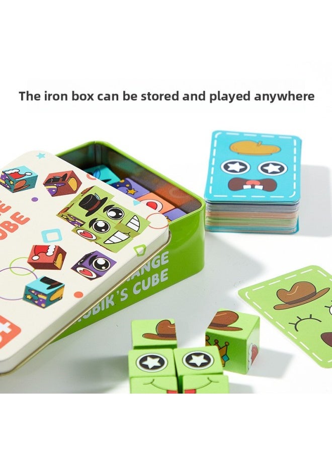 Generic - Children's Face-changing Building Blocks Rubik's Cube Smiling Facial Expression Battle 3-6 Year-old Baby's Mold Square Parent-child Interactive Toy Sanmu-Color:Upgraded White Iron Box [iron Box Model] Four-player Battle Face-changing Rubik's Cube + Bell - Image 1