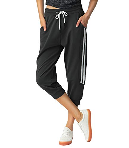 SPECIALMAGIC Women's Capri Pants Cropped Joggers with Pockets Elastic Waist Drawstring Capri Sweatpants Black X-Large - Image 1