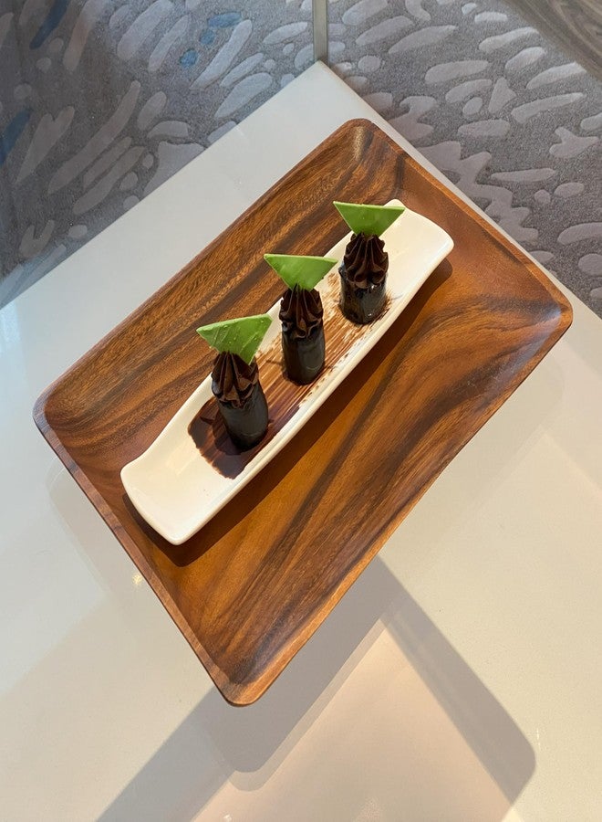 WRIGHTMART Acacia Wood Dinner Serving Tray Set of 2 – Size: Lg 14" x 10", Med 12" x 8", Richly Grained, Decorative Coffee Table, Ottoman, Food, Drink, Breakfast, Appetizer, Candle Display Trays, Joint-Free - Image 2