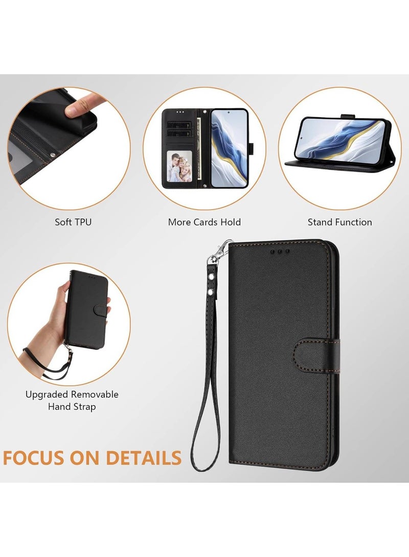 Adando Case Compatible with Honor 600/Honor 600 Pro 5G Cover with hand rope,Leather Flip Phone Case with 4 Card Slots.Magnetic Closure.Anti slip and fall (Black) - Image 2