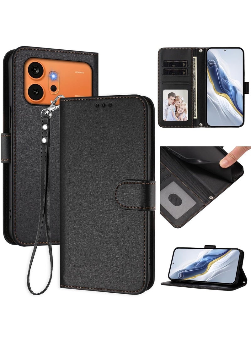 Adando Case Compatible with Honor 600/Honor 600 Pro 5G Cover with hand rope,Leather Flip Phone Case with 4 Card Slots.Magnetic Closure.Anti slip and fall (Black) - Image 1