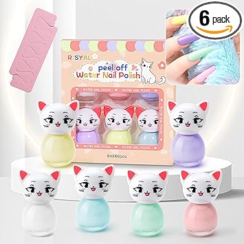 DAWRIS 6 Colors Nail Polish Sets for Girls Kids Nail Polish Kit WaterBased Peel Off Children NonToxic Baby Pink Blue Nail Varnish Sets Kids Makeup Set - Image 1