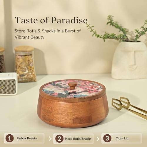 Brick Brown ® Handcrafted Enamel Coated Wooden Bliss Roti Box | Chapati Box for Kitchen | Hot Pot Casserole for Roti Server Tableware Serving | Case Roti Dabba with Lid (8.8 × 8.8 × 4.5 Inch) - Image 2