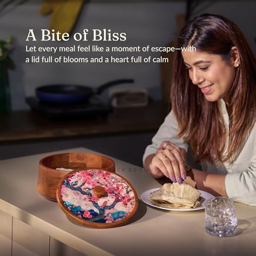 Brick Brown ® Handcrafted Enamel Coated Wooden Bliss Roti Box | Chapati Box for Kitchen | Hot Pot Casserole for Roti Server Tableware Serving | Case Roti Dabba with Lid (8.8 × 8.8 × 4.5 Inch) - Image 3