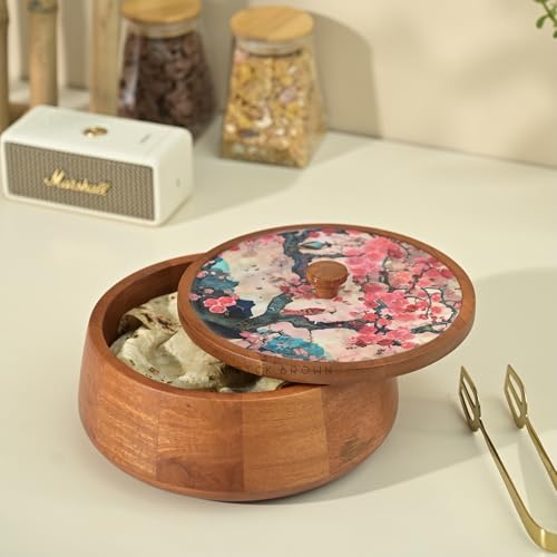 Brick Brown ® Handcrafted Enamel Coated Wooden Bliss Roti Box | Chapati Box for Kitchen | Hot Pot Casserole for Roti Server Tableware Serving | Case Roti Dabba with Lid (8.8 × 8.8 × 4.5 Inch) - Image 1