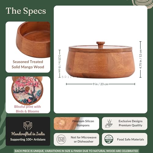 Brick Brown ® Handcrafted Enamel Coated Wooden Bliss Roti Box | Chapati Box for Kitchen | Hot Pot Casserole for Roti Server Tableware Serving | Case Roti Dabba with Lid (8.8 × 8.8 × 4.5 Inch) - Image 5