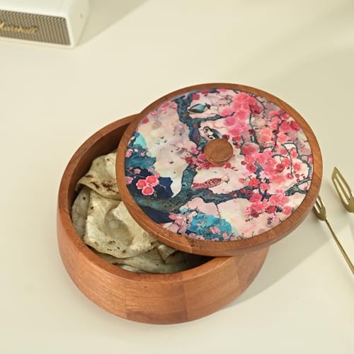 Brick Brown ® Handcrafted Enamel Coated Wooden Bliss Roti Box | Chapati Box for Kitchen | Hot Pot Casserole for Roti Server Tableware Serving | Case Roti Dabba with Lid (8.8 × 8.8 × 4.5 Inch) - Image 4
