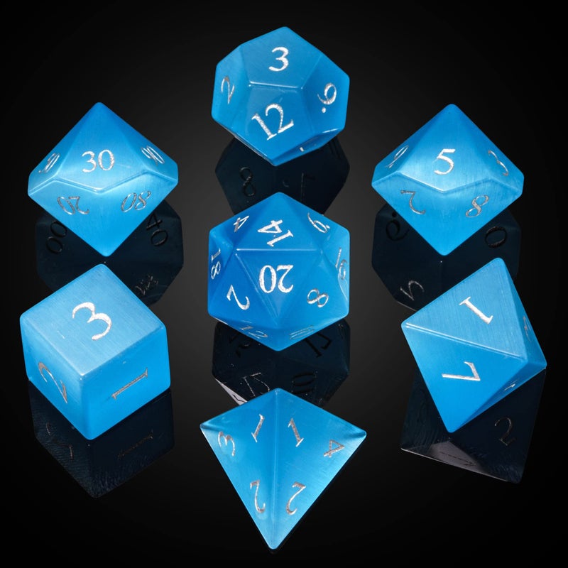UDIXI Gemstone DND Dice Set 7PCS Stone DD Polyhedral Dice Set for RPG Tabletop Games Blue Cats Eye - Image 3