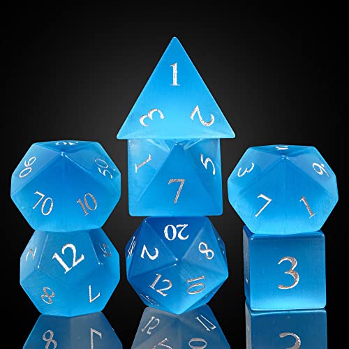 UDIXI Gemstone DND Dice Set 7PCS Stone DD Polyhedral Dice Set for RPG Tabletop Games Blue Cats Eye - Image 5