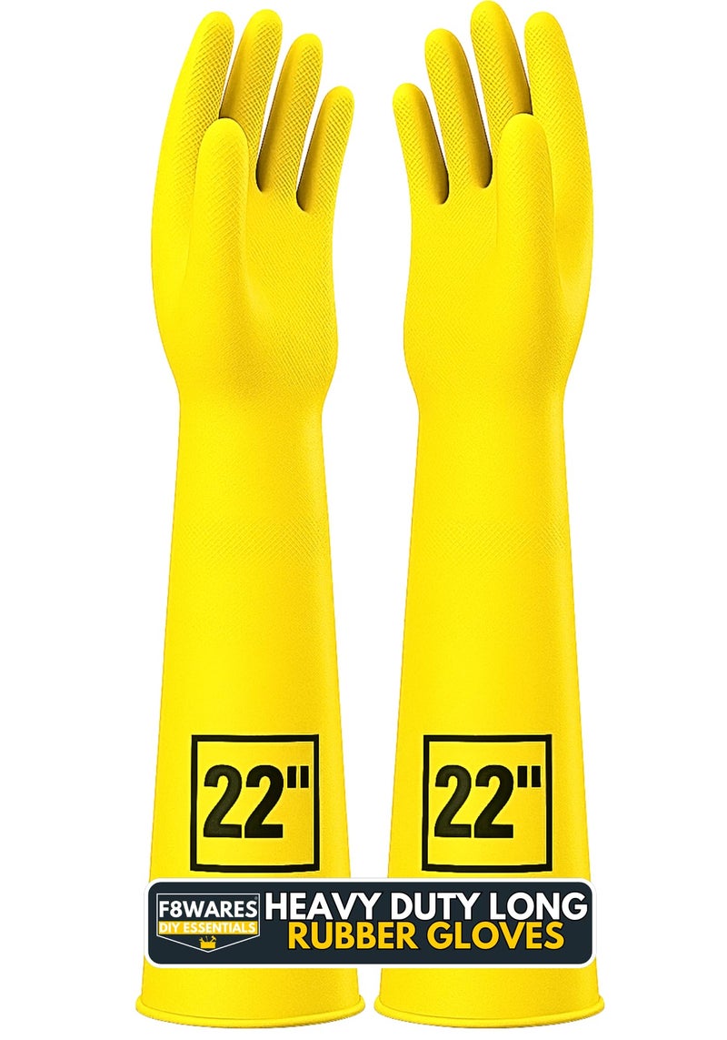 F8WARES 22 Inch Long Thick Heavy-Duty Rubber Gloves For Cleaning Washing Dishwashing&Gardening-Designed For Industrial Mechanical&Construction Work-Hand Gloves For Kitchen Bathroom&Pet Care,Pack Of 1 - Image 1