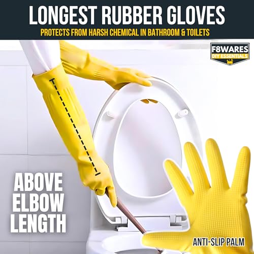 F8WARES 22 Inch Long Thick Heavy-Duty Rubber Gloves For Cleaning Washing Dishwashing&Gardening-Designed For Industrial Mechanical&Construction Work-Hand Gloves For Kitchen Bathroom&Pet Care,Pack Of 1 - Image 3
