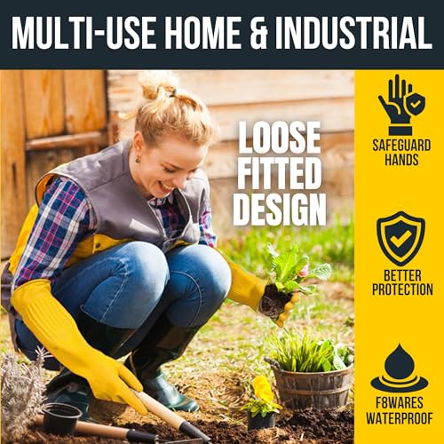 F8WARES 22 Inch Long Thick Heavy-Duty Rubber Gloves For Cleaning Washing Dishwashing&Gardening-Designed For Industrial Mechanical&Construction Work-Hand Gloves For Kitchen Bathroom&Pet Care,Pack Of 1 - Image 4