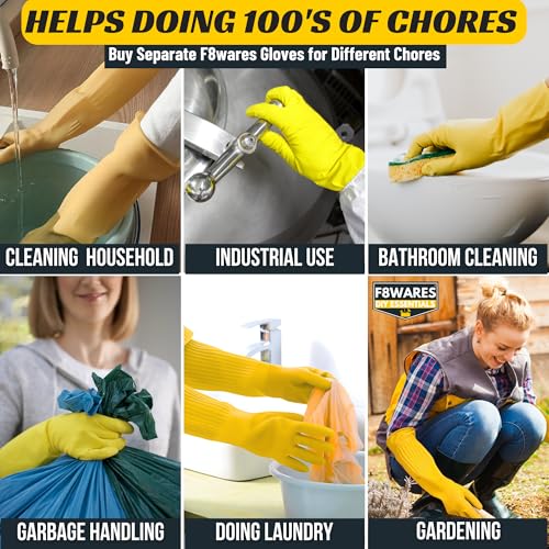 F8WARES 22 Inch Long Thick Heavy-Duty Rubber Gloves For Cleaning Washing Dishwashing&Gardening-Designed For Industrial Mechanical&Construction Work-Hand Gloves For Kitchen Bathroom&Pet Care,Pack Of 1 - Image 5