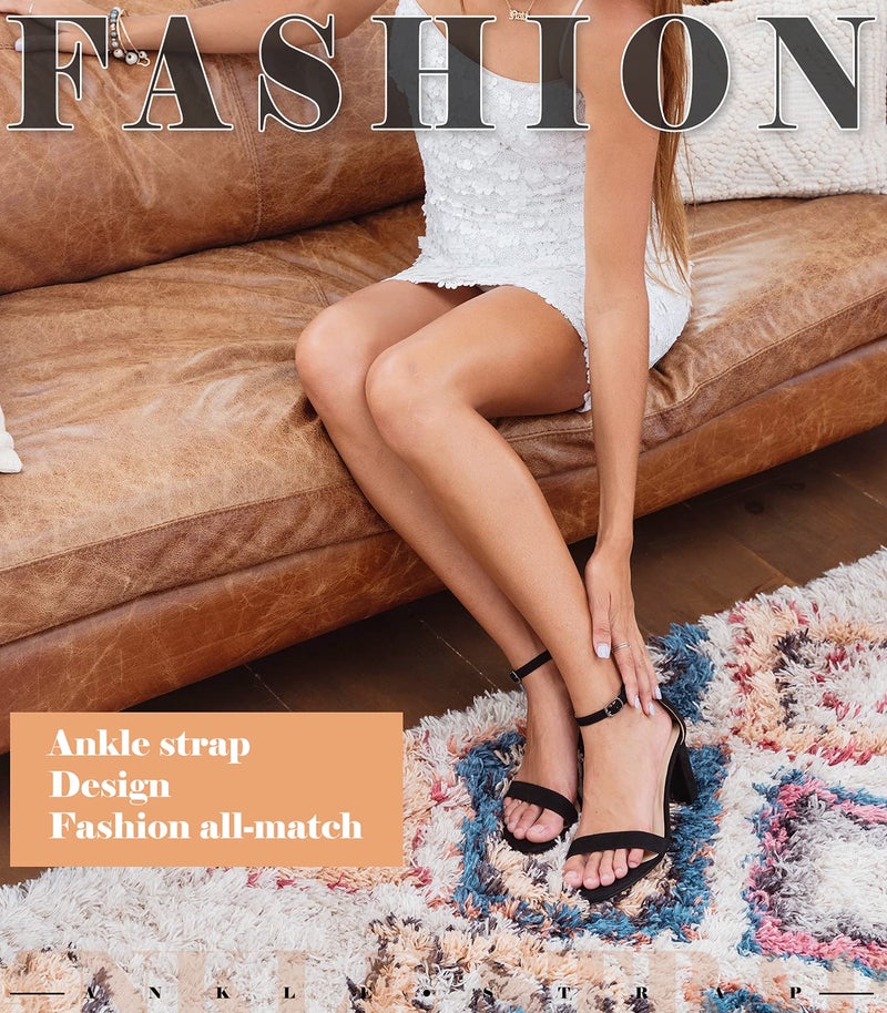 Ankis Black Heels for Women - Open Toe Ankle Strap Chunky Heel Pump Sandals Party Wedding Strappy Buckle Sandals Standard Size 2.75 Inches Tall Thick Heel Design - Image 2