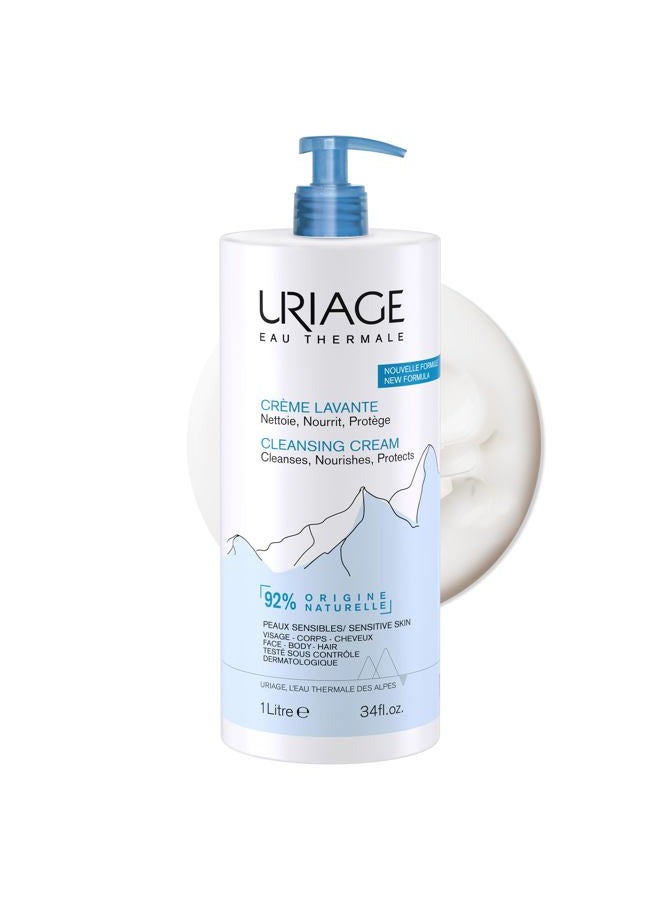 Uriage Cleansing Cream 1L - Moisturizing Body Cleanser with Shea Butter - 2-in-1 Cleansing  & Nourishing - Face, Body & Hair - 92% Natural Origin, Paraben & Soap-Free - Physiological pH - Image 1