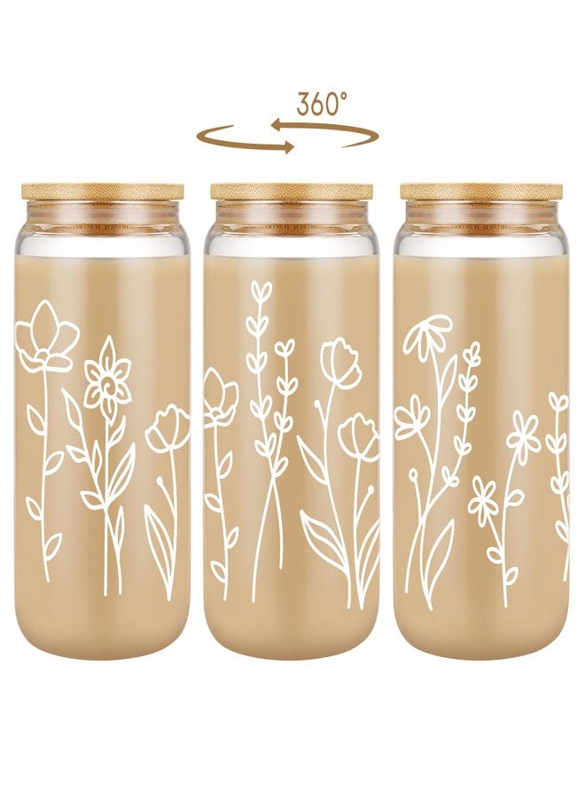 Coolife Floral Iced Coffee Cup, 16 oz Drinking Cute Glass Cups w/Lids Straws, Aesthetic Matcha, Flower Glass Coffee Tumblers with Design, Christmas Birthday Gifts for Women Her Mom Mama Daughter Wife - Image 2