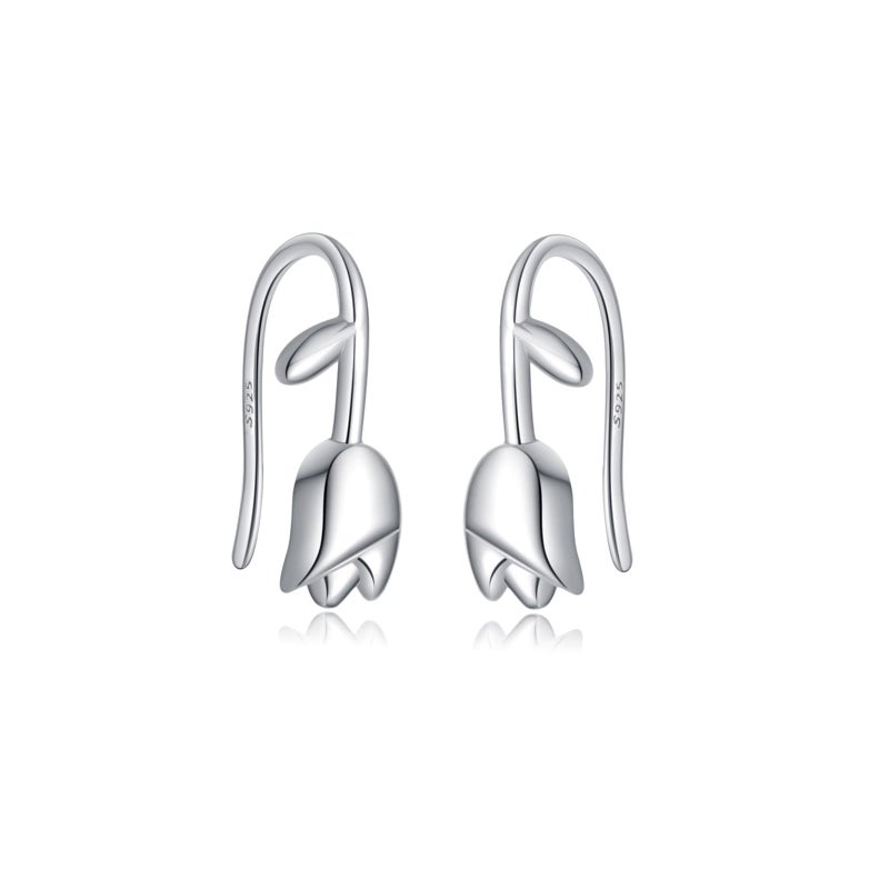 Reffeer Solid 925 Sterling Silver Flower Crawler Cuff Earrings Wraps for Women Teens Tulip Flower Wrap Earrings (A-Silver) - Image 1