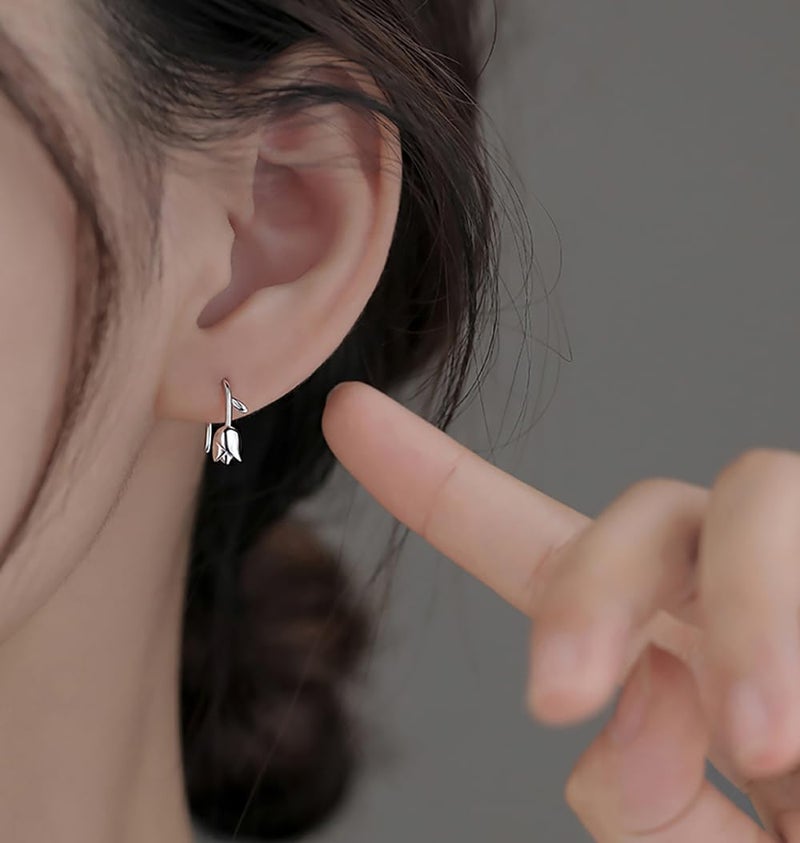 Reffeer Solid 925 Sterling Silver Flower Crawler Cuff Earrings Wraps for Women Teens Tulip Flower Wrap Earrings (A-Silver) - Image 2