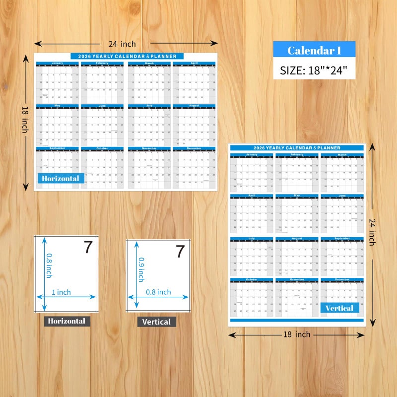 YvnShine 2 Pack 2026 Calendar Set-18x24'' Erasable Laminated Wall Calendar with 12x18â€œ Cardstock Desk Calendar, 2 Sided Vertical / Horizontal Reversible, Yearly Grid Format Calendar for School, Home, Office (Blue) - Image 5