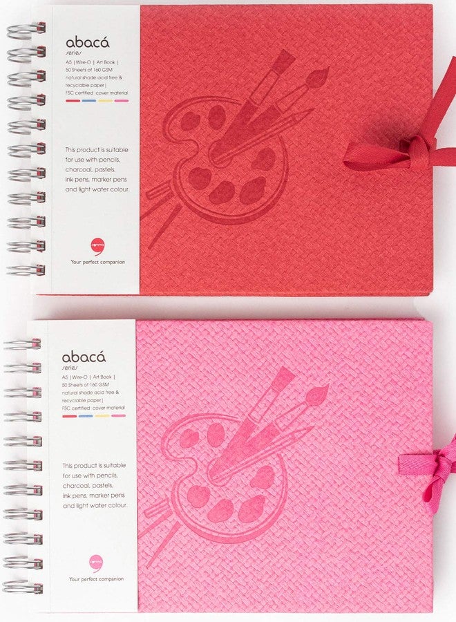 كوما أباكا - دفتر رسم ذو غلاف سلكي مع إغلاق بشريط - مقاس A5 - 50 ورقة - ورق مقاوم للشيخوخة وخالٍ من الأحماض بوزن 160 جرامًا للمتر المربع - ثقوب دقيقة لسهولة التمزيق - عبوة من 2 - (وردي + أحمر) - Image 1