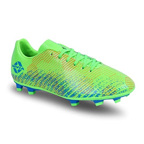 Nivia Encounter 9.0 Football Stud for Men/Sports and Athletic Footwear with Synthetic Upper/Comfortable (Neon Green/A. Blue) UK-10 - Image 1