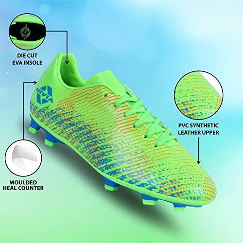 Nivia Encounter 9.0 Football Stud for Men/Sports and Athletic Footwear with Synthetic Upper/Comfortable (Neon Green/A. Blue) UK-10 - Image 2