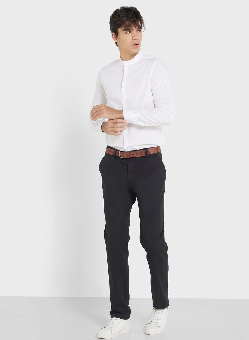 روبرت وود Men White Slim Fit Linen Casual Shirt