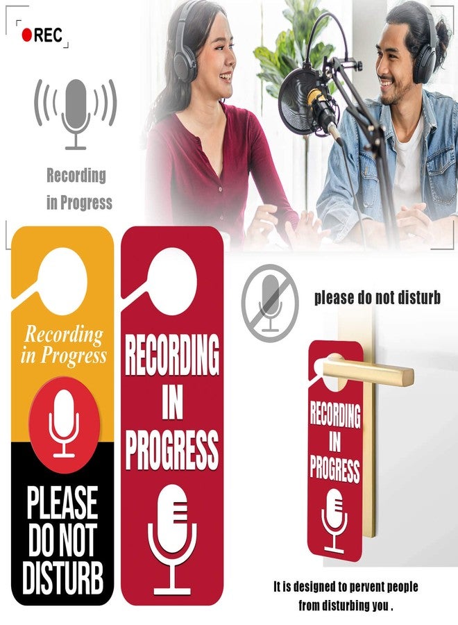 CARGEN 2 x Do Not Disturb Door Hanger Sign,Recording in Progress Double Sided Do Not Disturb Door Hanger Sign,Recording in Progress Microphone for Offices Clinics Home Therapists Dorm Online Class Meeting - Image 2