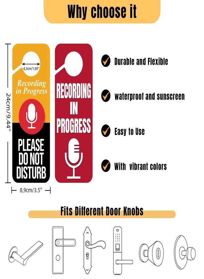 CARGEN 2 x Do Not Disturb Door Hanger Sign,Recording in Progress Double Sided Do Not Disturb Door Hanger Sign,Recording in Progress Microphone for Offices Clinics Home Therapists Dorm Online Class Meeting - Image 3