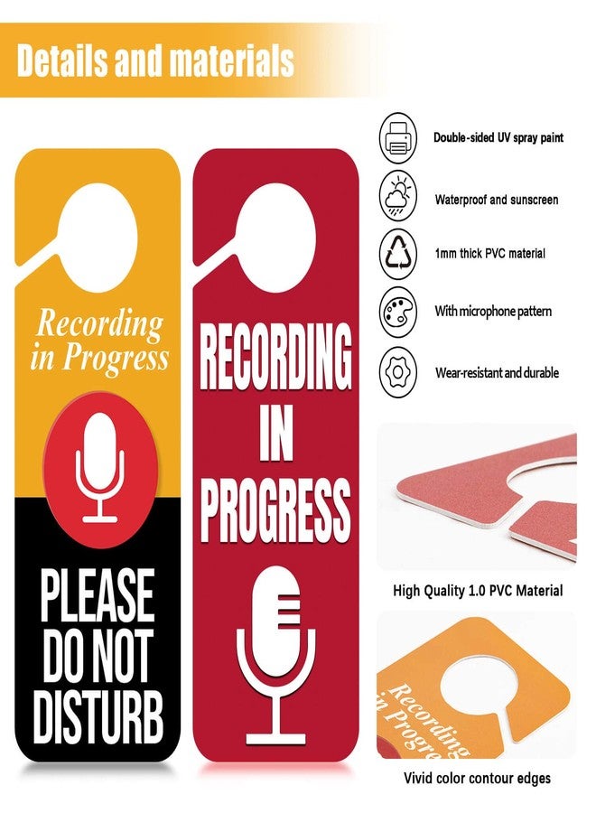 CARGEN 2 x Do Not Disturb Door Hanger Sign,Recording in Progress Double Sided Do Not Disturb Door Hanger Sign,Recording in Progress Microphone for Offices Clinics Home Therapists Dorm Online Class Meeting - Image 4