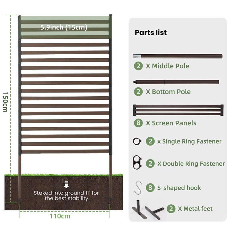 RUCOIN Outdoor Privacy Screens - Length: 43in, Height: 59in, Fence Privacy Screen, Freestanding Horizontal Fence, Metal Material, Anti-Corrosion and Weatherproof, Suitable for Outdoor Garden Courtyard - Image 2