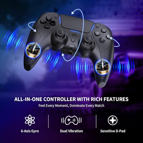 JDDWIN جهاز تحكم ألعاب لاسلكي LED من JDDWIN لجهاز PS5/PC/Android/IOS/MAC/Steam Deck، عصا تحكم بتأثير هول، بلوتوث، مقبس صوت 3.5 مم، اهتزاز مزدوج، وحدة تحكم بحركة 6 محاور مع مكبر صوت (أسود) - Image 4