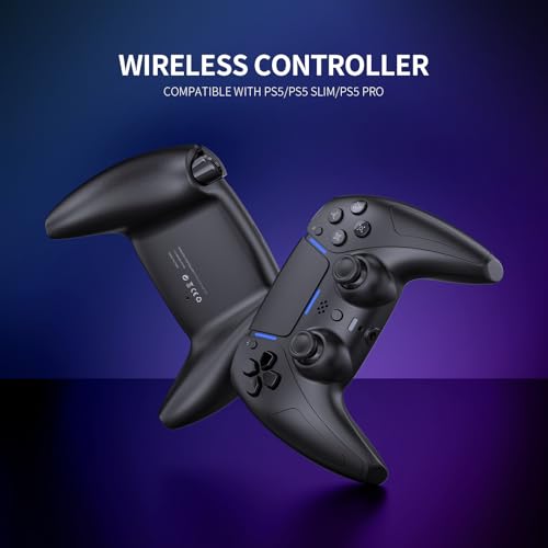 JDDWIN جهاز تحكم ألعاب لاسلكي LED من JDDWIN لجهاز PS5/PC/Android/IOS/MAC/Steam Deck، عصا تحكم بتأثير هول، بلوتوث، مقبس صوت 3.5 مم، اهتزاز مزدوج، وحدة تحكم بحركة 6 محاور مع مكبر صوت (أسود) - Image 2