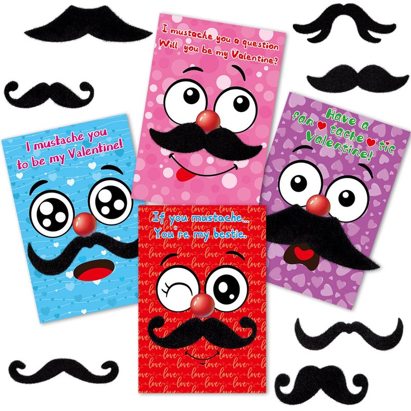 Fancy Land Valentines Cards with Funny Mustaches and Envelopes for Kids Classroom Party Favors 28 Pack - Image 2