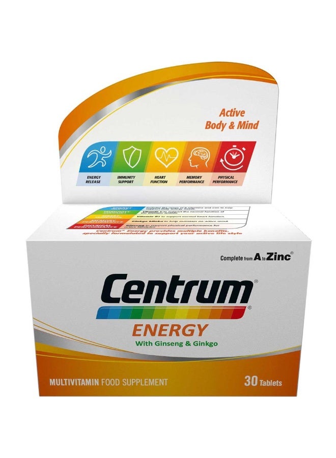 Centrum Energy Multivitamin with Ginseng and Gingko Biloba 30 Tablets