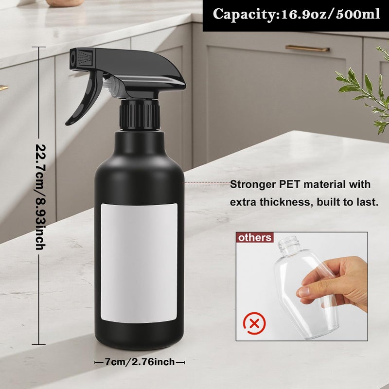 Hethyo Spray Bottles 16.9Oz/500Ml Plastic Empty Spray Bottle For Hair Mist/Stream Spraying Heavy Duty Water Spray Bottles For Cleaning Solutions  Plants 2 Pack (Black) - Image 3