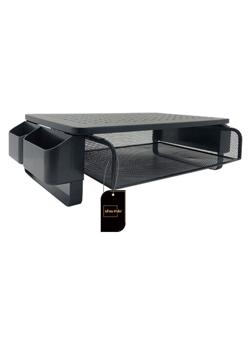 Sharpdo Metal Monitor Stand with Storage Drawer for PC/Laptop/Printer, Desk Organizer for Home and Office Black  - Image 1