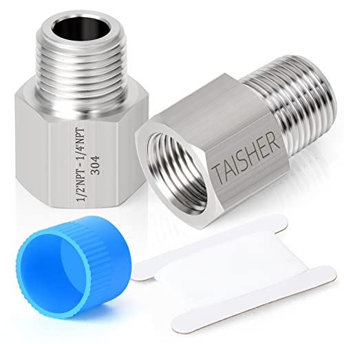 TAISHER 2PCS Forging of 304 Stainless Steel Fitting, Reducer Adapter, 1/4-Inch Male Pipe x 1/2-Inch Female Pipe - Image 1