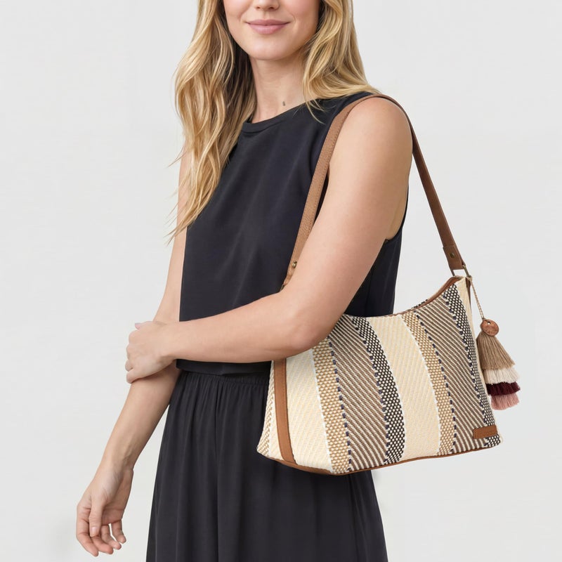 Sakroots Banyan Hobo â€“ Shoulder bag with Zipper Closure, Back Zipper Pocket, detachable key dangle. Lightweight Travel, Work, or Everyday Hobo for Women - Tobacco Batik Woven - Image 2