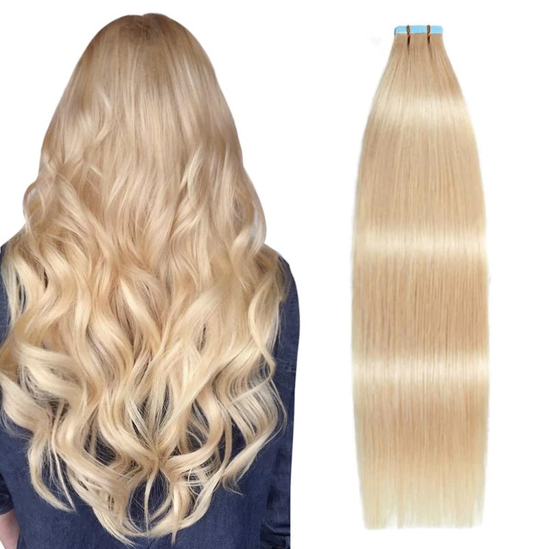 SUYYA Tape in Hair Extensions Human Hair 50gpack 20pcs Straight Seamless Skin Weft Tape in Real Human Hair Extensions20inch 16 Light Blonde