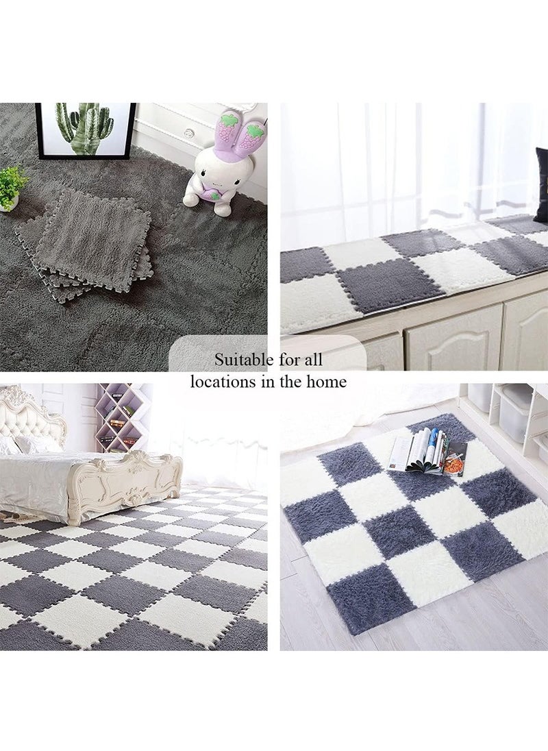 TAPIT - 12PCS Foam Play Mat Plush Foam Floor Mat Square Interlocking Carpet Tiles, DIY Combination Plush Carpet, Floor Protection Yoga Fitness Workout Mats Kids Play Mats (White) - Image 1