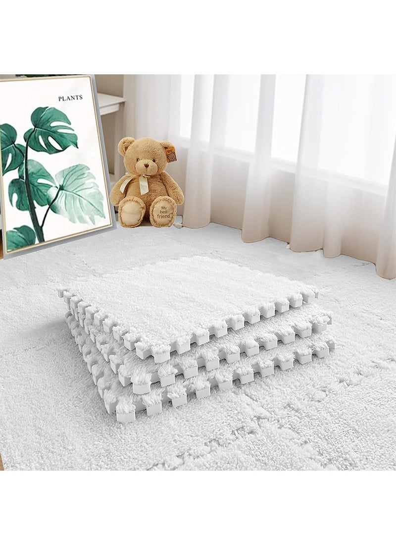 TAPIT - 12PCS Foam Play Mat Plush Foam Floor Mat Square Interlocking Carpet Tiles, DIY Combination Plush Carpet, Floor Protection Yoga Fitness Workout Mats Kids Play Mats (White) - Image 1