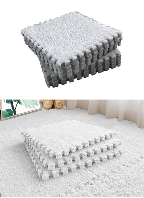 12PCS Foam Play Mat Plush Foam Floor Mat Square Interlocking Carpet Tiles, DIY Combination Plush Carpet, Floor Protection Yoga Fitness Workout Mats Kids Play Mats (White)