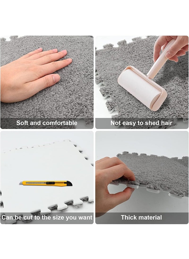 TAPIT - 12PCS Foam Play Mat Plush Foam Floor Mat Square Interlocking Carpet Tiles, DIY Combination Plush Carpet, Floor Protection Yoga Fitness Workout Mats Kids Play Mats (White) - Image 1