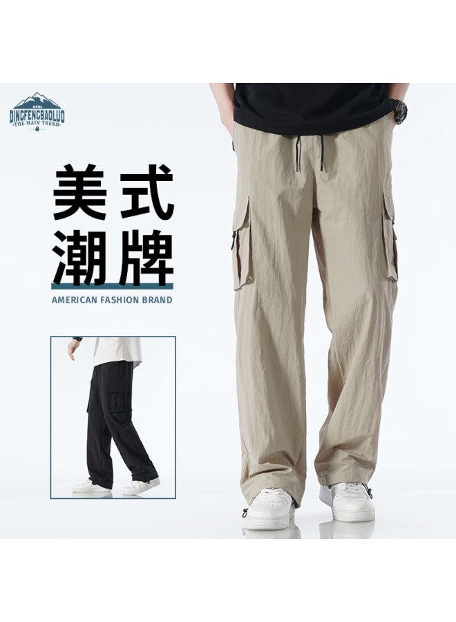 Dingfengbaoluo Versatile Cargo Pants For Men, Loose-fitting Athletic Versatile Drawstring Outdoor Casual Pants, Wx07 Off-white 3XL - Image 1