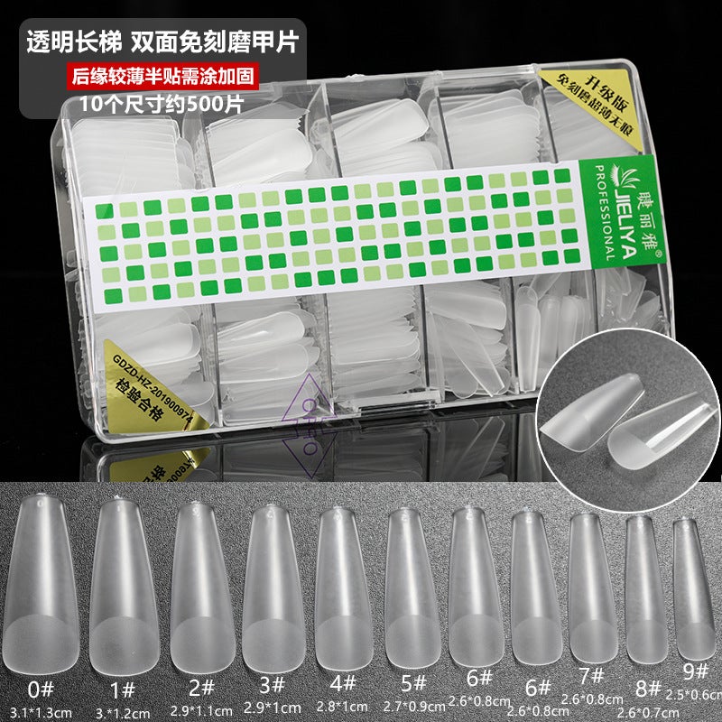 Generic Nail art shop ultra-thin seamless wearing nail full paste half paste extended transparent high-grade nail patch handmade finished product 07-Frosted Long Ladder [500 Boxes]] 