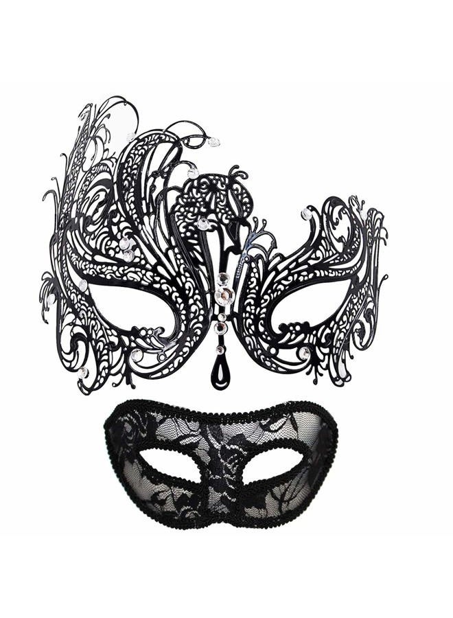 MYMENU Masquerade Mask for Couples Women Metal Rhinestone Venetian Party Evening Prom ball (Queen) - Image 1