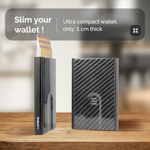 ÖGON -DESIGNS- Carbon fiber automatic card holder, RFID Protection, The original minimalist slim wallet for men and women, Up to 6 cards, Slider model - Image 4